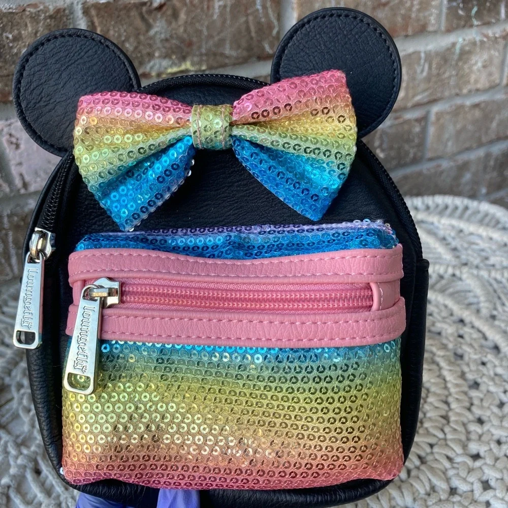 Disney Parks Loungefly Minnie Mouse sequined mini backpack wristlet